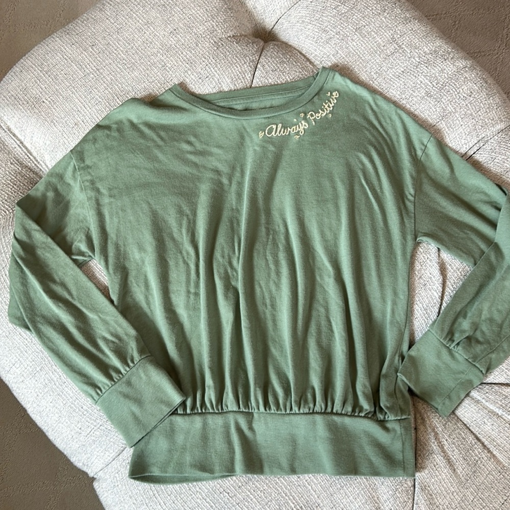 Olive Green “Always Positive” long sleeve T Shirt
